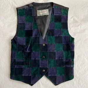 Vintage Laurice Leather Patchwork Purple Green Vest 90’s